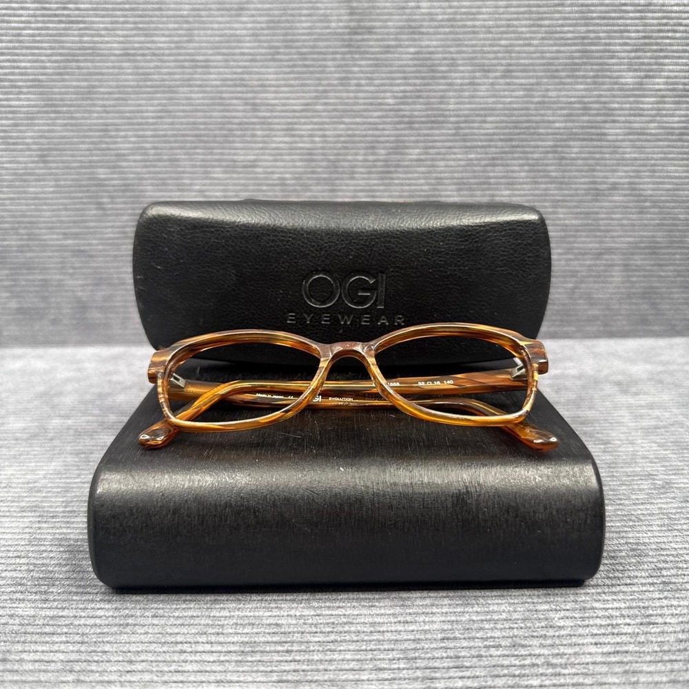OGI Evolution Eyeglasses 9077/1555 Tortoise‎ Shell Brown Amber Japan 52-16-140